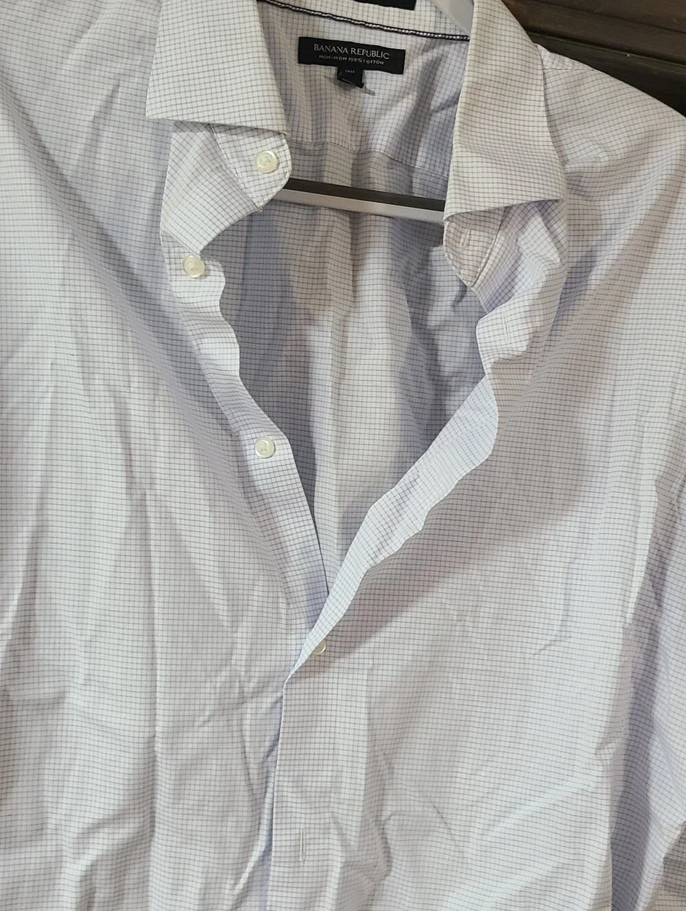 Banana Republic button-up shirt featuring a light blue gingham check pattern